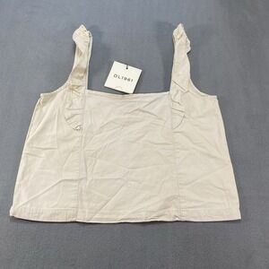 DL 1961 Womens Ruffle Crop Top Canvas Beige Large Milkmaid Cottagecore‎ Coquette